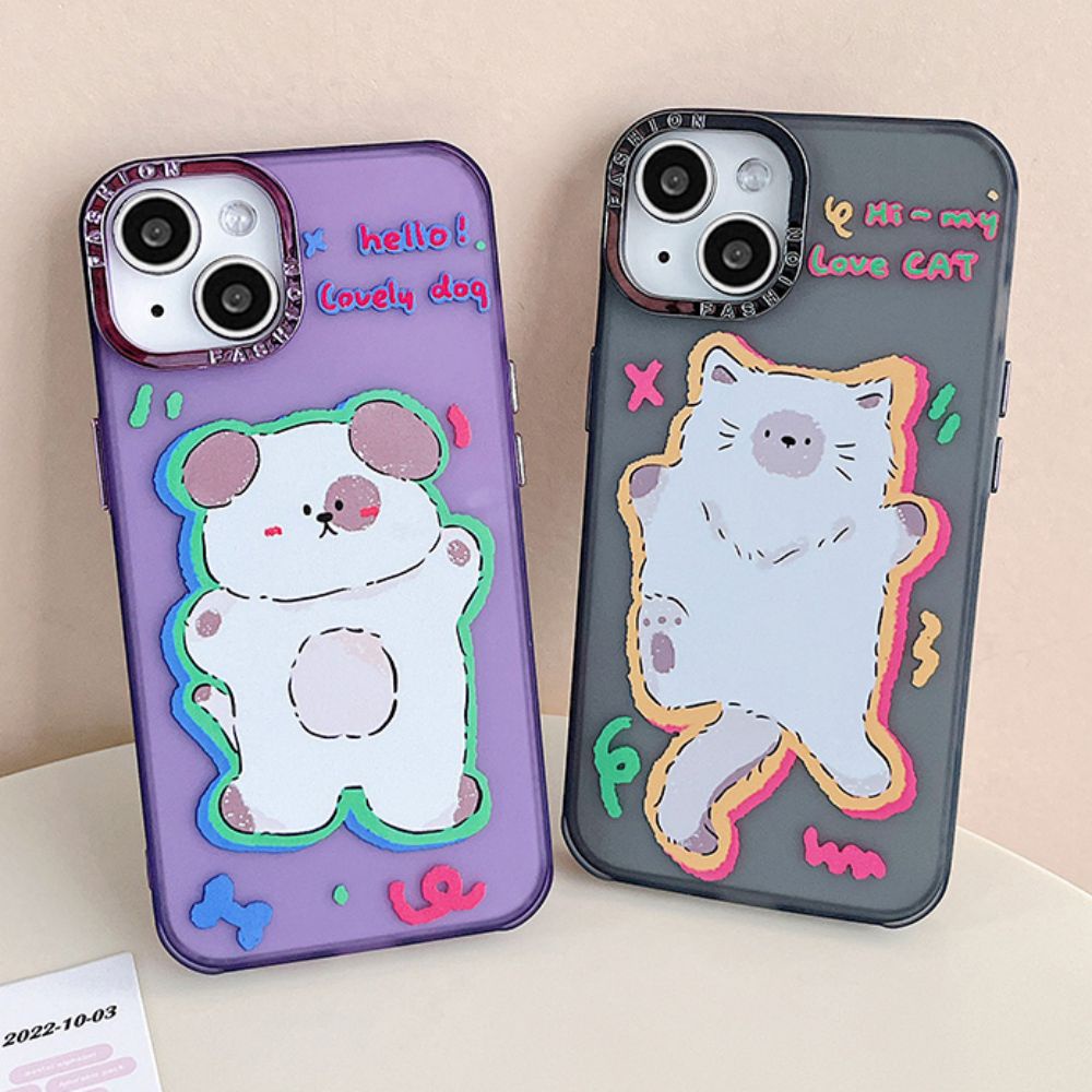 Ốp Điện Thoại TPU Mềm Chống Dấu Vân Tay Chống Rơi In Hình Cún / Mèo Mạ Điện Thời Trang Cho IPhone 14 13 12 11 Pro Max X XR 8 7 Plus