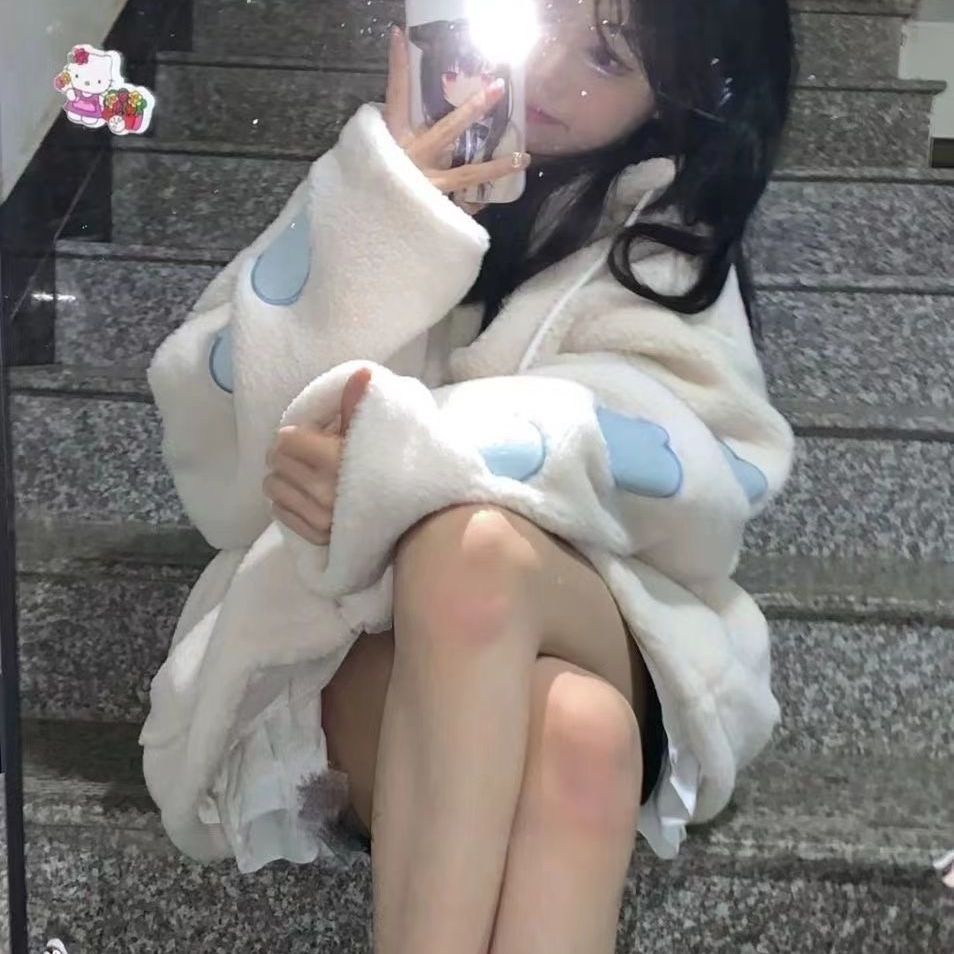 Áo Khoác Lông Cừu Dày Dặn Dáng Rộng Phong Cách Hàn Quốc Dành Cho Nữ