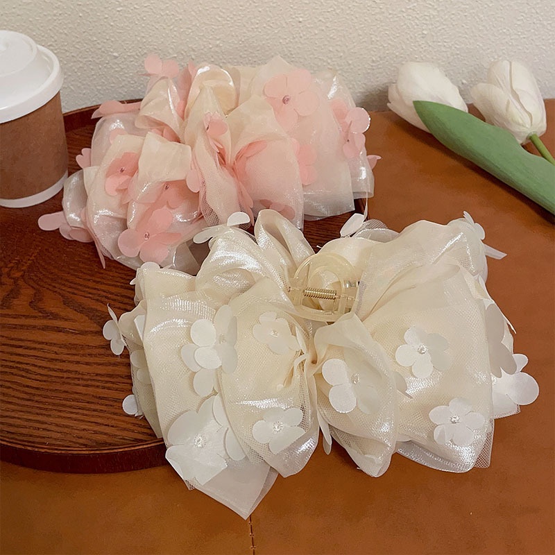 Haimeikang Kẹp Tóc Đính Nơ Lưới Nhiều Lớp Phong Cách Hàn Quốc Thanh Lịch Dành Cho Nữ