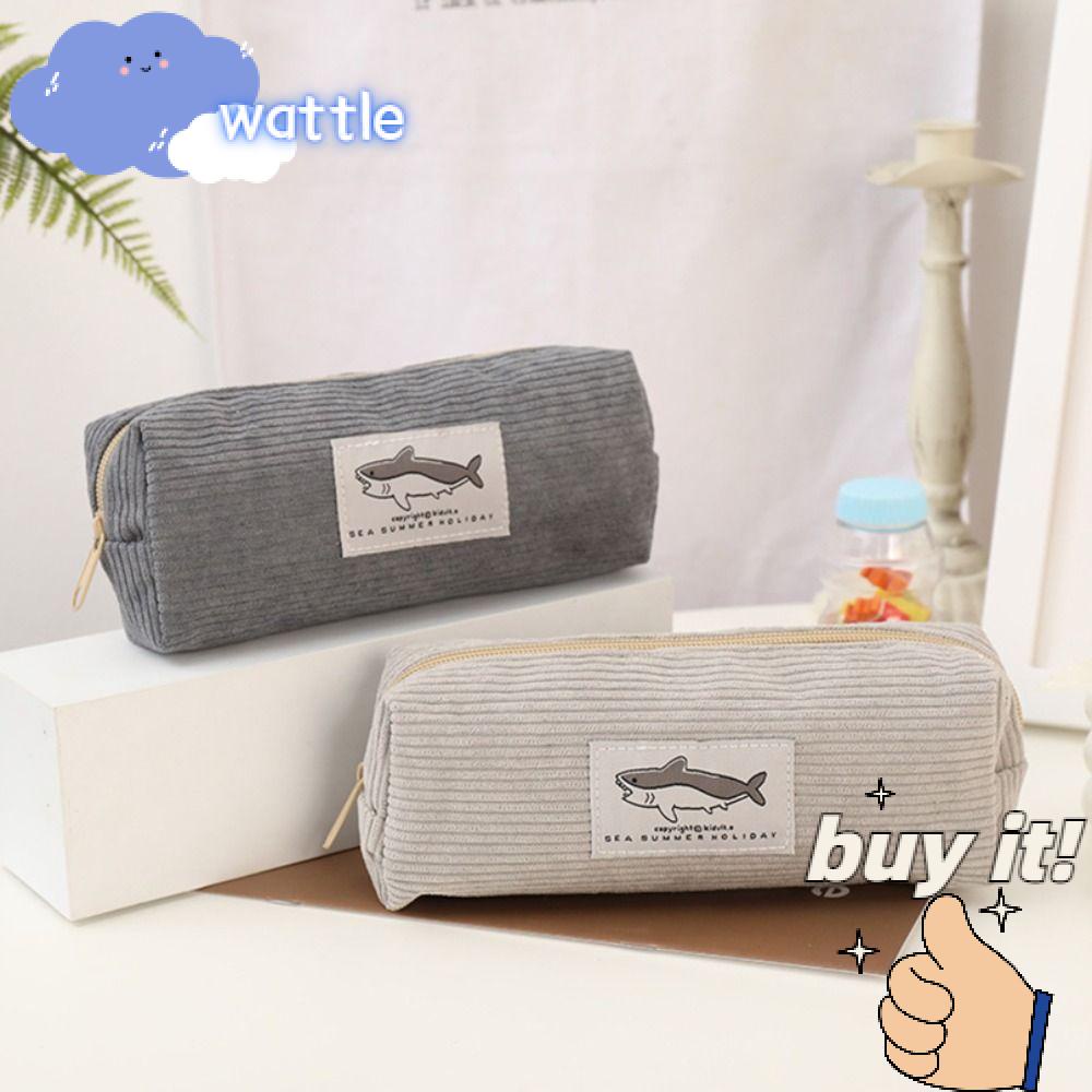 WATTLE Hộp Bút Vải Nhung Kẻ Chống Bụi Bẩn Cỡ Lớn Tiện Dụng Cho Học Sinh