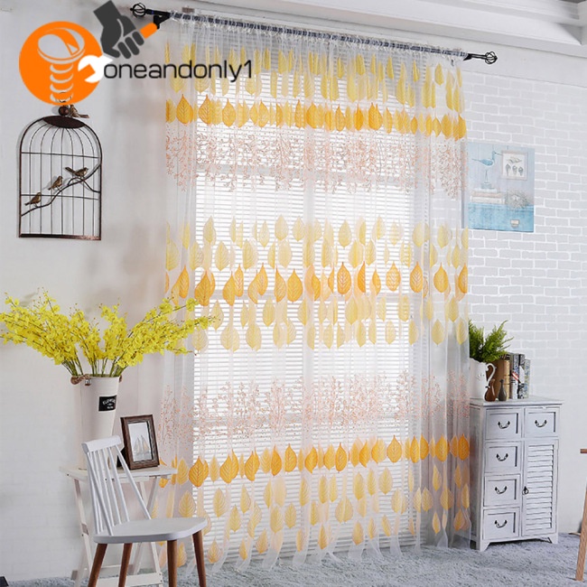 Rèm Cửa Sổ Vải Tuyn Trong Suốt In Họa Tiết Lá Cây Trang Trí Phòng Khách