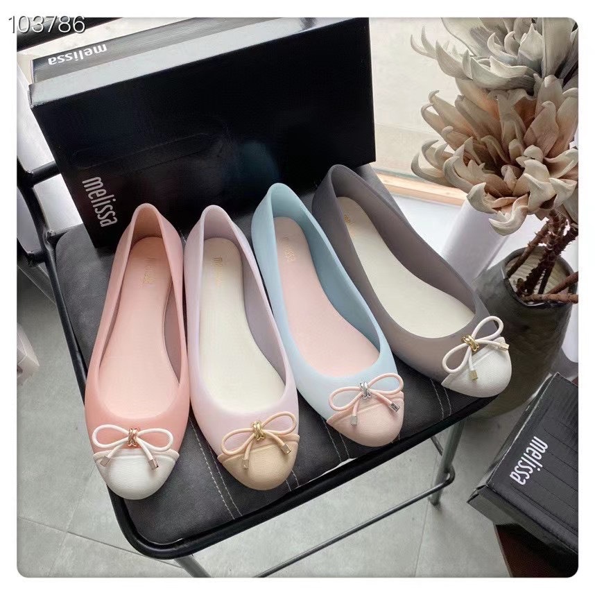 Giày Búp Bê melissa Thắt Nơ Hai Màu Phong Cách Mới 2020 Cho Nữ