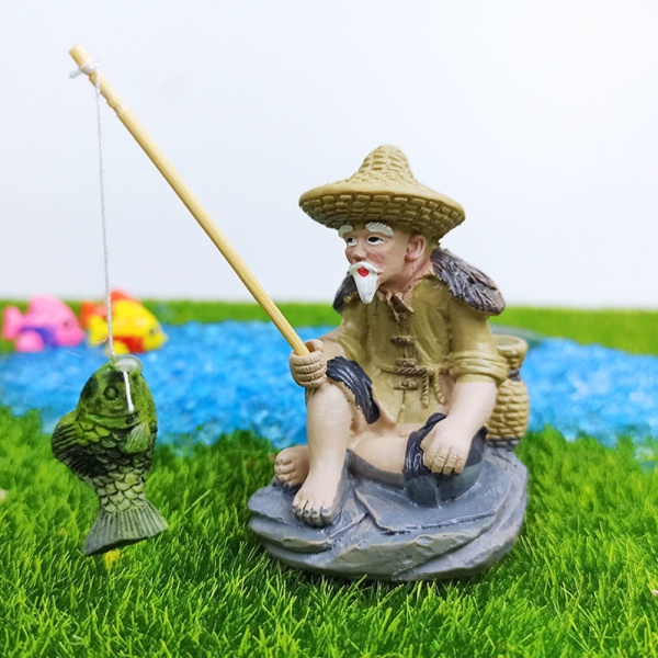 Mô Hình Ông Già Câu Cá Bằng Nhựa Dùng Trang Trí Bể Cá