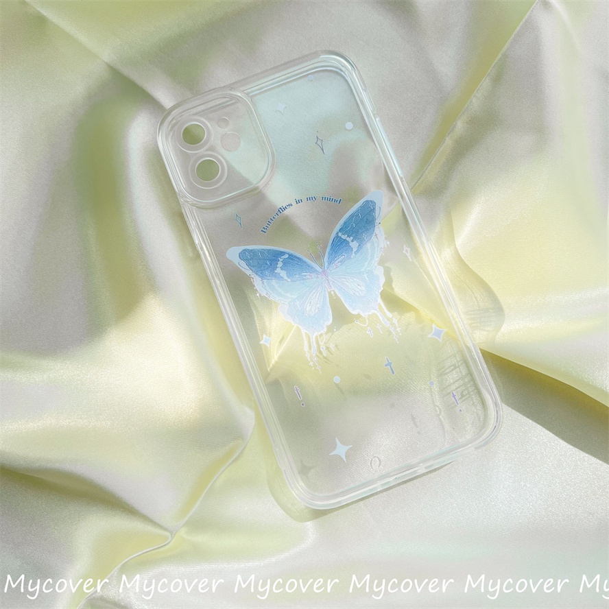 Ốp Điện Thoại Silicon Mềm Chống Sốc Hình Bướm Gắn Dây Đeo Chuỗi Hạt Cho iPhone 11 12 13 14 Pro Max X Xr Xs 8 7 6 Plus SE 2020