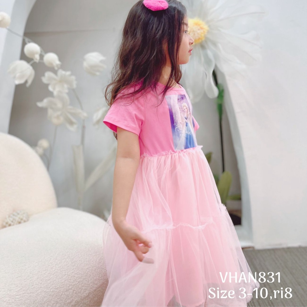 Váy công chúa cotton in elsa tùng bèo lưới sanh chảnh Anni Kids thời trang bé gái 10kg đến 33kg SHUSHIBABYSHOP