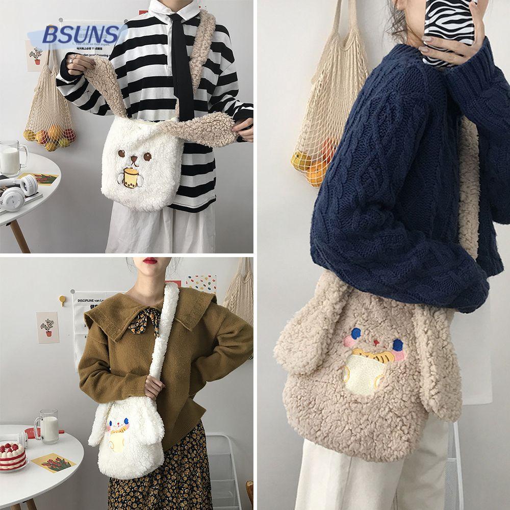 BSUNS Túi Đeo Chéo Lông Xù Đính Tai Dài Đáng Yêu Thời Trang Mùa Đông
