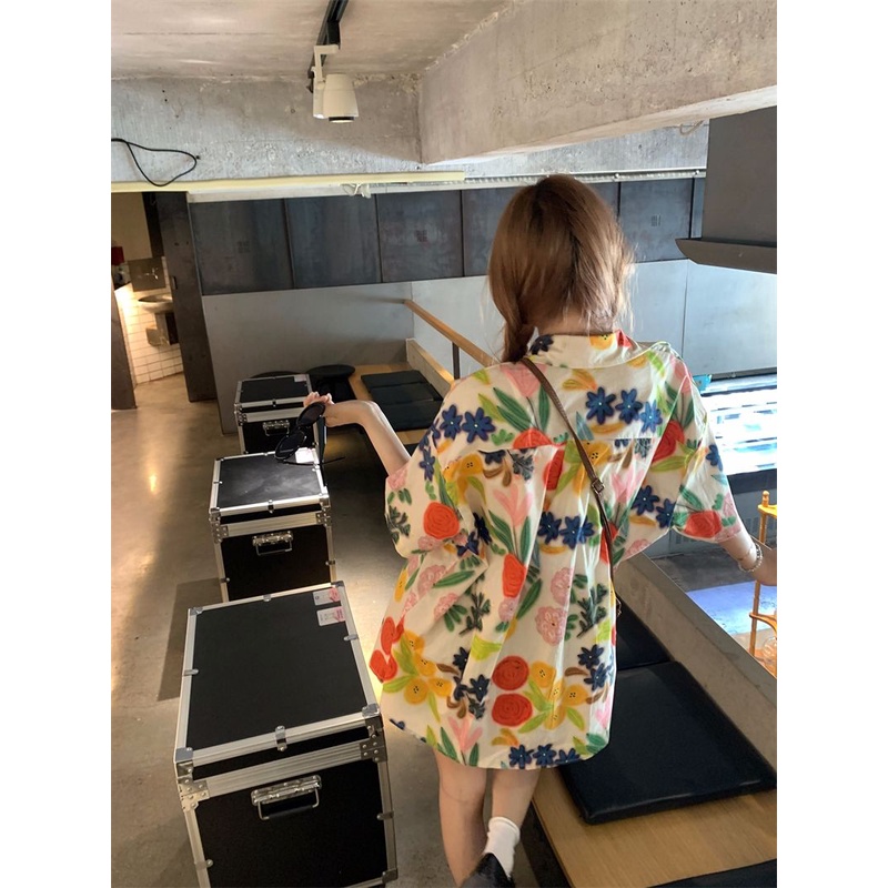 SUXI Áo Sơ Mi Hoa Mỏng Ngắn Tay Dáng Rộng Thời Trang Hè Sành Điệu