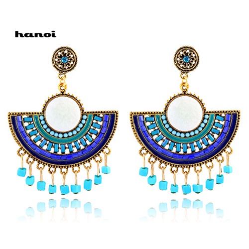 Bông Tai Chuỗi Hạt Phối Tua Rua Phong Cách Bohemian Thời Trang