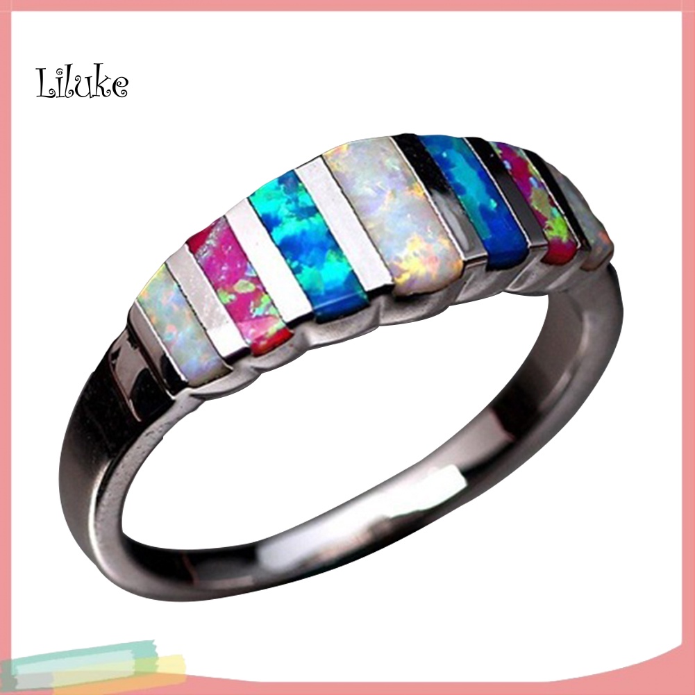 Nhẫn Mạ Vàng Trang Trí Đá Opal Nhiều Màu Sắc Thời Trang Cho Nữ