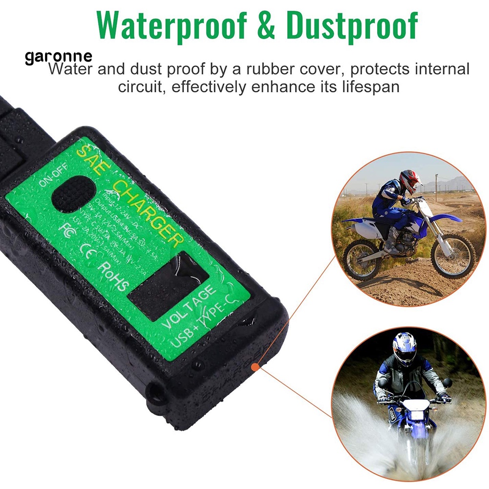 Cục Sạc Nhanh Có Công Tắc Bật / Tắt GAR M2 31A / 48A SAE Sang USB Type-C Cho Xe Máy