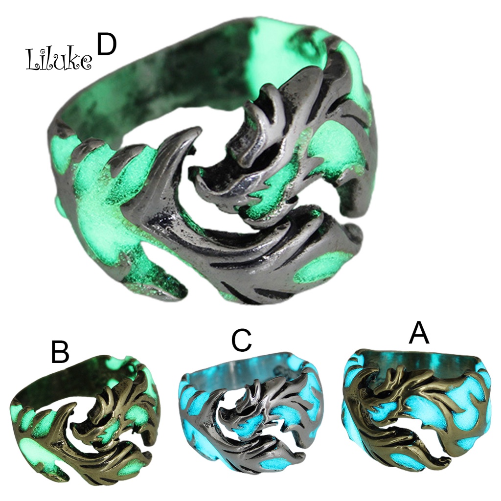 Nhẫn Hợp Kim Màu Dạ Quang Chống Rỉ Hình Rồng Cá Tính Cho Nam