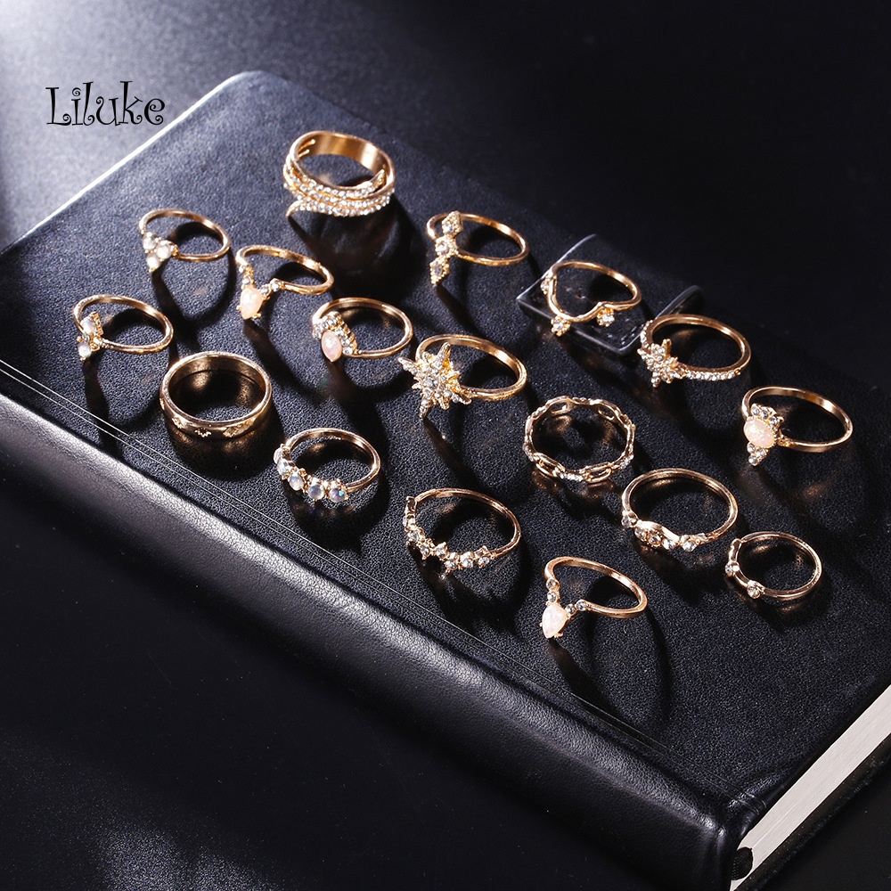 Bộ 17 Nhẫn Nữ Trang Phong Cách Boho Độc Đáo