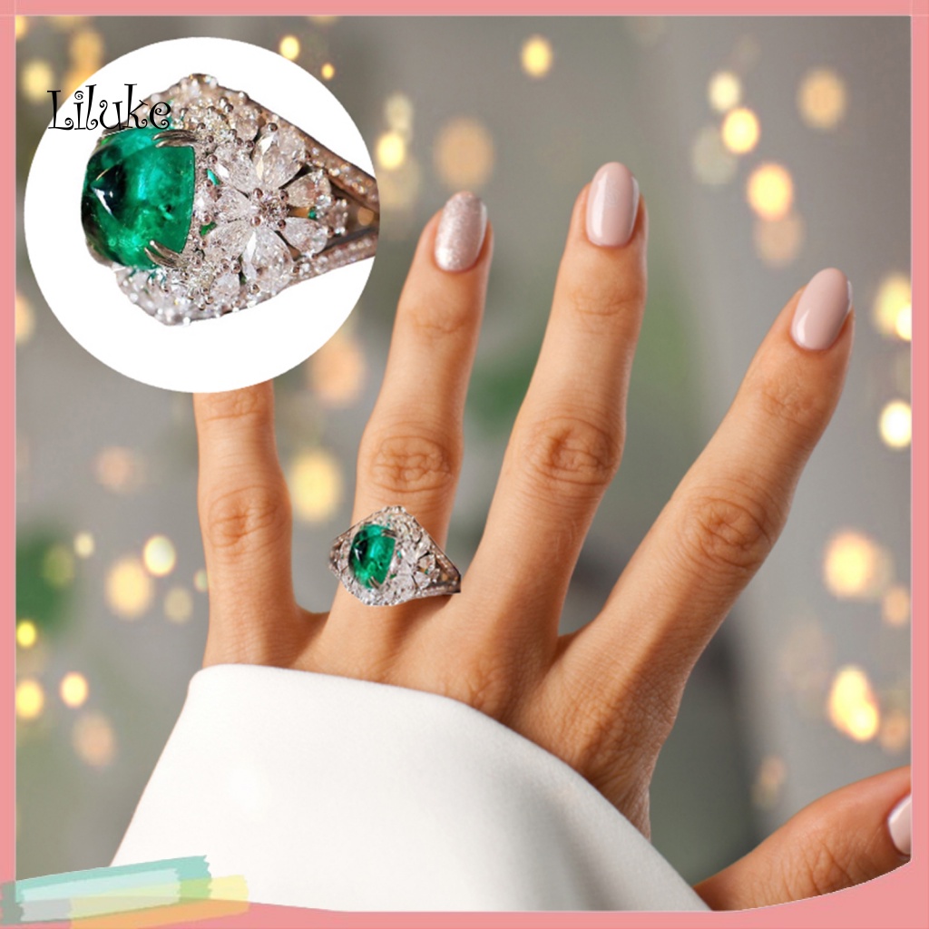 Nhẫn Đính Đá Xanh Hình Vuông Phong Cách Retro Thời Trang Cho Nữ