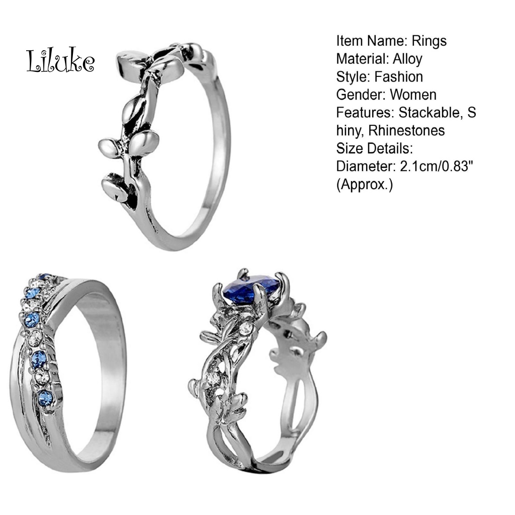 Bộ 3 Nhẫn Hợp Kim Trang Trí Hoa Đính Đá Thời Trang Cho Nữ