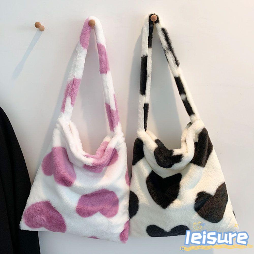 LEISURE Túi Đeo Vai Bằng Nhung Lông Thiết Kế Ngọt Ngào Thời Trang