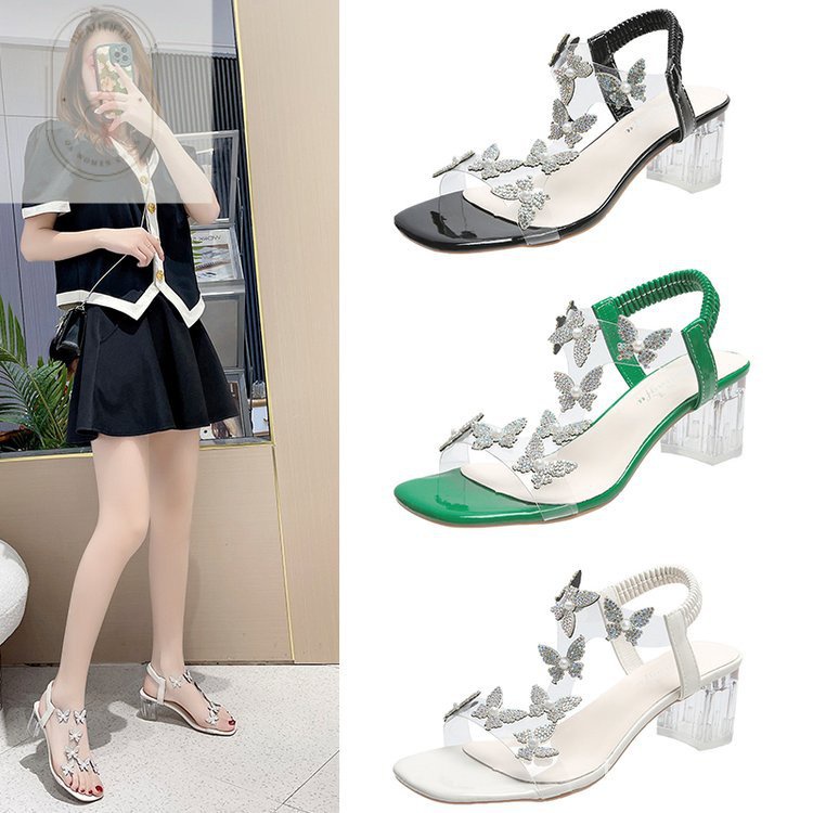 Sandal Cao Su PU Cao Gót Hở Ngón Quai Co Giãn Phong Cách Mới 2023 (6-8cm)