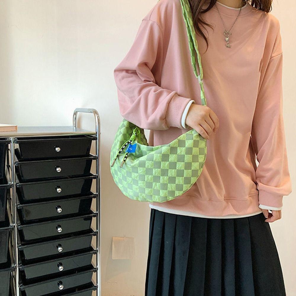 LOMBARD Túi Đeo Chéo Hình Bán Nguyệt Họa Tiết Kẻ Sọc Phong Cách Ins Cá Tính Trọng Lượng Nhẹ