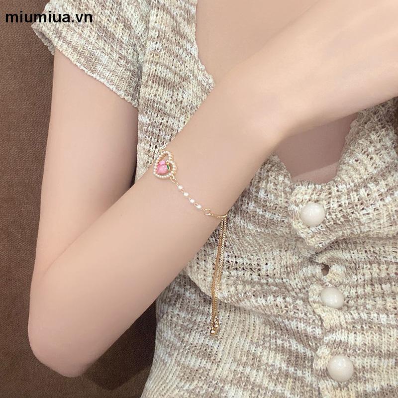 miumiuaVòng Tay Đính Hạt Ngọc Trai Nhân Tạo Thời Trang Dành Cho Nữ