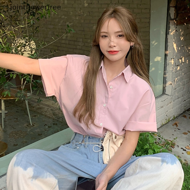 [FLVN] Hàng Mới Về] Áo Sơ Mi Công Sở Ngắn Tay Cổ Bẻ Phong Cách Vintage Mùa Hè Cho Nữ