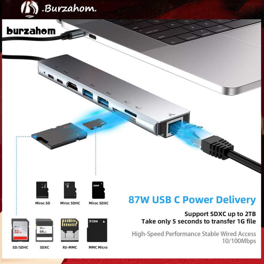 Đế Sạc Đa Năng 8 Trong 1 USB 30 HDMI RJ45 PD USB Cho Laptop Macbook