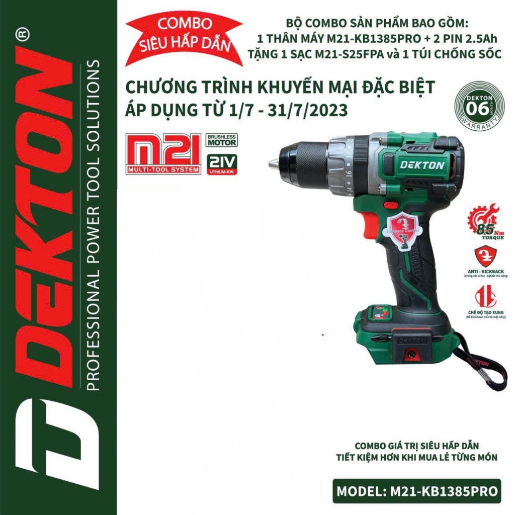 THÂN MÁY KHOAN DEKTON M21-KB1385PR0 Khoan pin Dekton Đầu cặp 13mm/ 85N.m Compact SHOP THẾ GIỚI MÁY