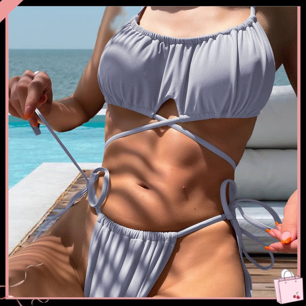 Bộ Bikini Hai Mảnh Có Dây Điều Chỉnh Nâng Ngực + Quần Lưng Cao Thời Trang Đi Bơi / Hoạt Động Nước