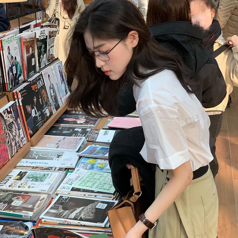 [Hàng Có Sẵn] Áo Sơ Mi Trắng Tay Ngắn Sang Trọng Phong Cách Hàn Quốc 2023