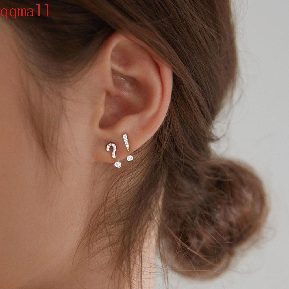 QQMALL Bông Tai Bạc Hình Câu Hỏi Nhỏ Sang Trọng Sáng Tạo