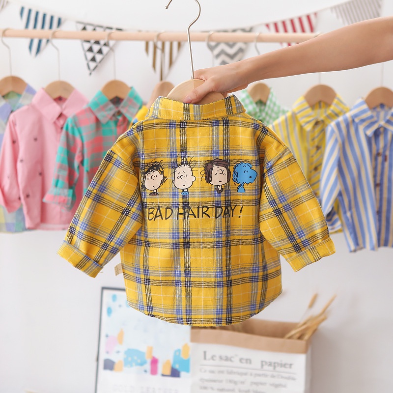 Áo Sơ Mi Tay Dài Dáng Rộng In Họa Tiết Hoạt Hình Phong Cách Hàn Quốc Cho Nam