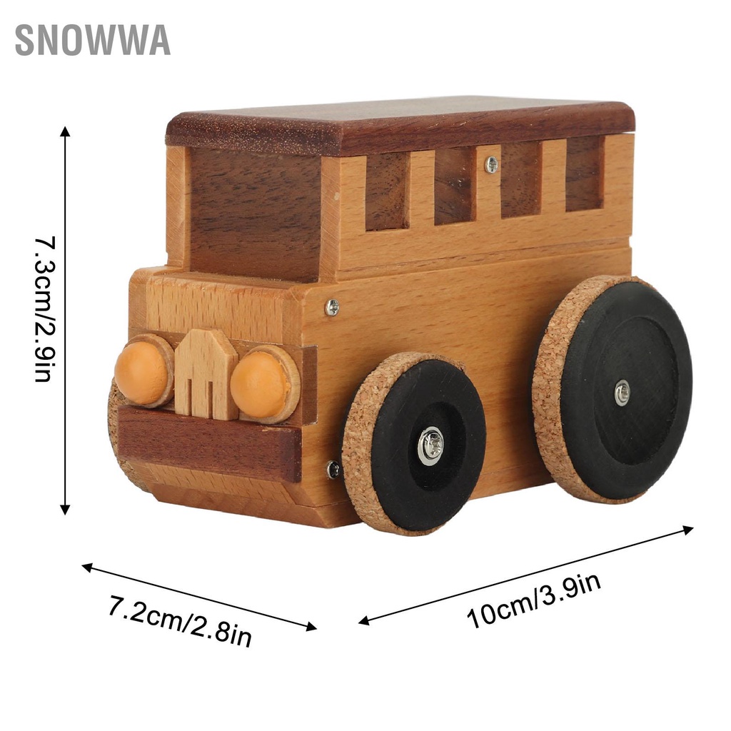 Snowwa Hộp Nhạc Hình Xe Buýt Chắc Chắn Gỗ Sồi Mini Ô Tô Bằng Thủ Công Cho Ngày Trẻ Em Giáng Sinh Quà Tặng Nhật