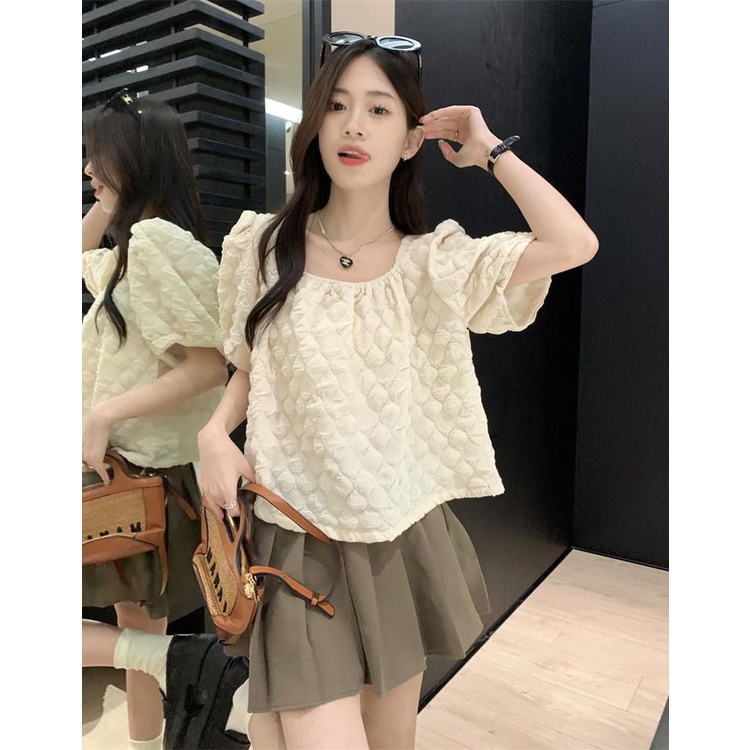 Áo Sơ Mi Ngắn Tay Cổ Vuông Phong Cách Pháp Thời Trang Mùa Hè Hàng Mới Dành Cho Bạn Nữ