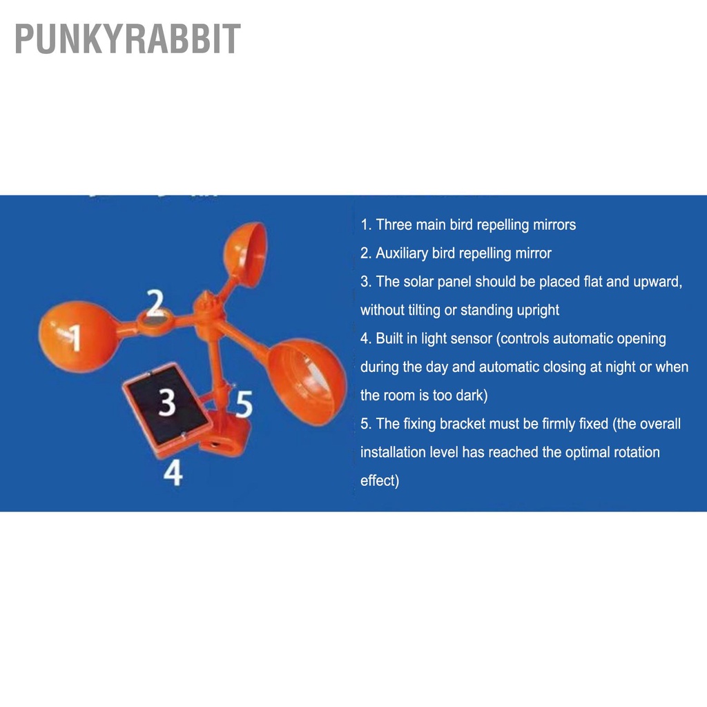 PunkyRabbit White Solar Sound Light Bird Repeller 360 ° Rotating Flashing Răn đe cho trang trại