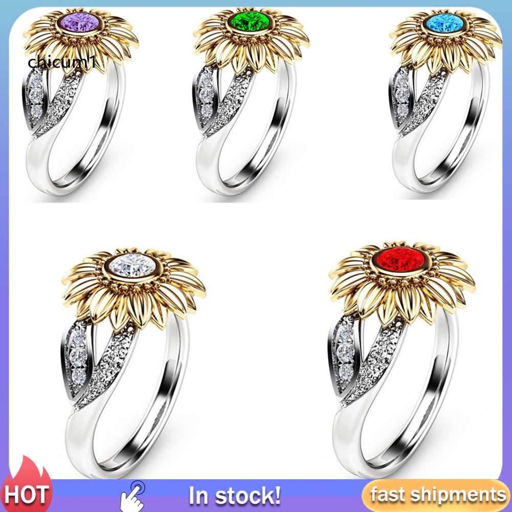 Nhẫn Đính Hôn Đính Đá Zircon Hình Hoa Hướng Dương Thời Trang Dành Cho Nữ