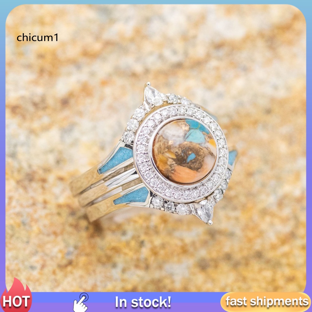 Set 3 Nhẫn Đính Đá Phong Cách Bohemian Dành Cho Nữ