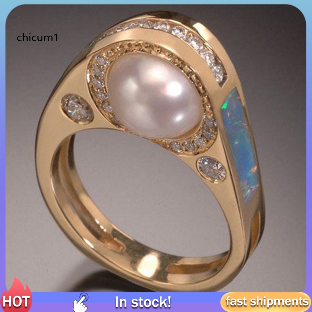 Nhẫn Mạ Vàng Đính Ngọc Trai Nhân Tạo Thanh Lịch Cho Nữ