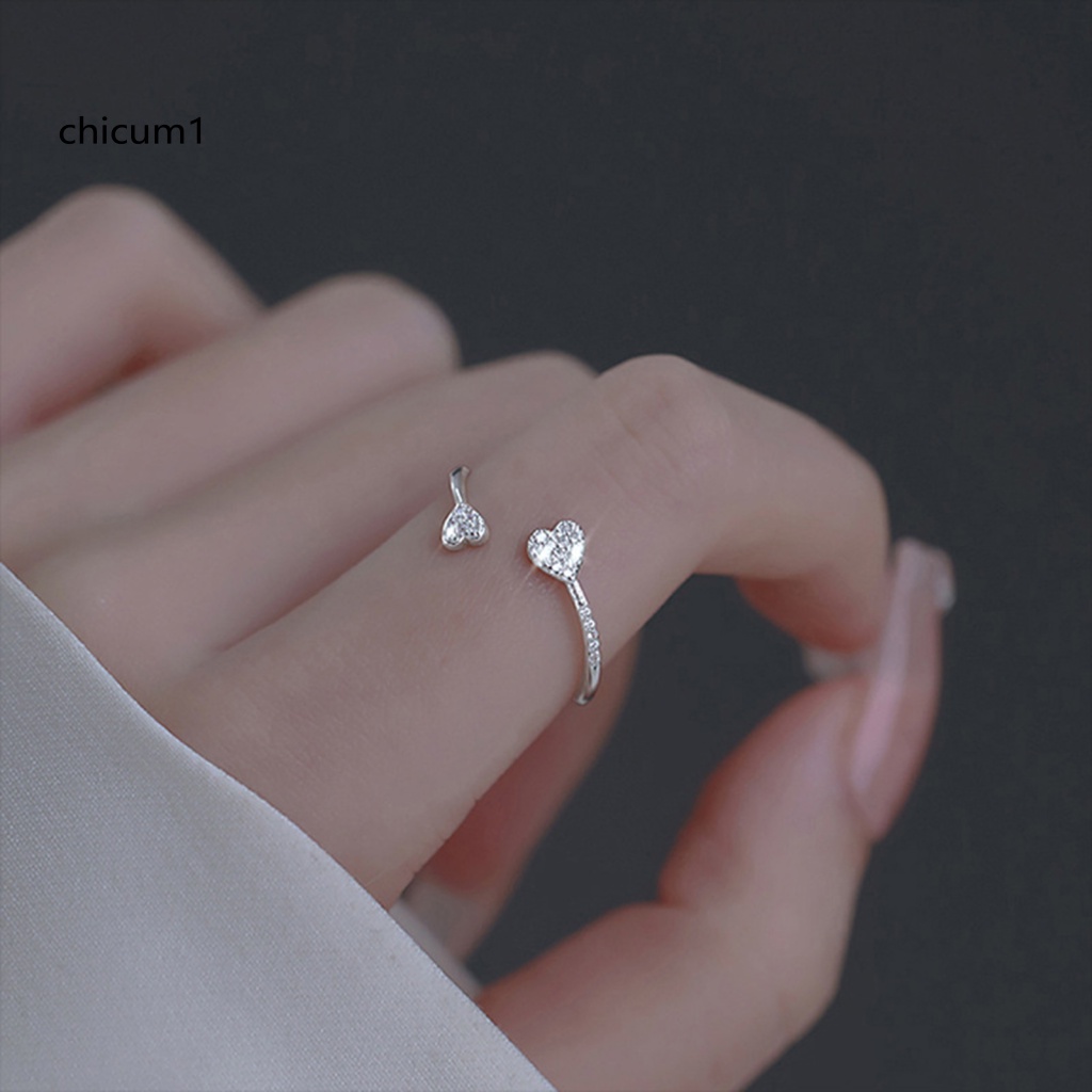 Nhẫn Hở Hình Trái Tim Đính Đá Zircon Có Thể Điều Chỉnh Kích Thước