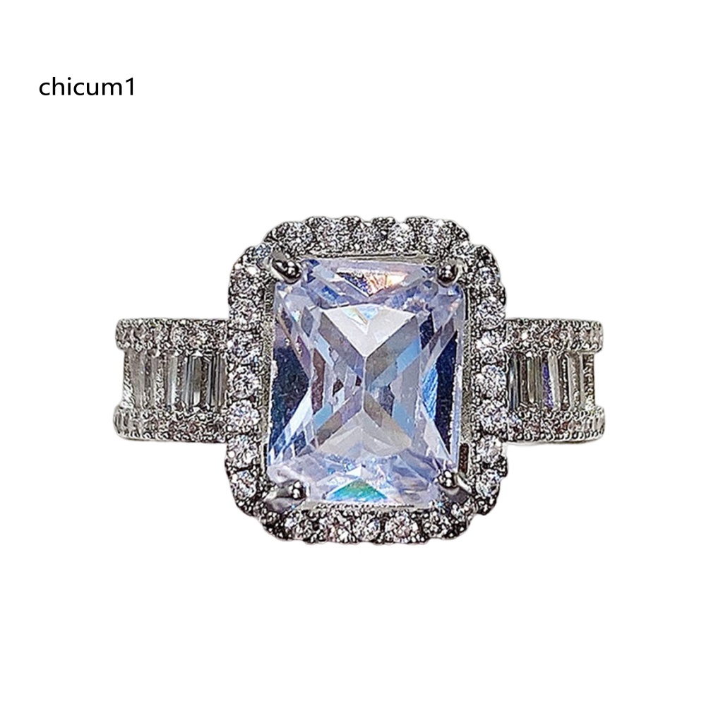 Nhẫn Cưới Đính Đá Zircon Hình Vuông Lấp Lánh Không Gây Dị Ứng Phong Cách Phương Tây Cho Nữ