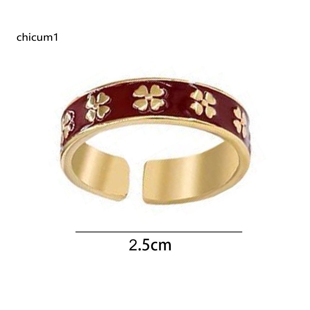 Nhẫn Hở Hình Cỏ Bốn Lá Mạ Vàng / Đỏ Tráng Men Thời Trang Cho Nữ