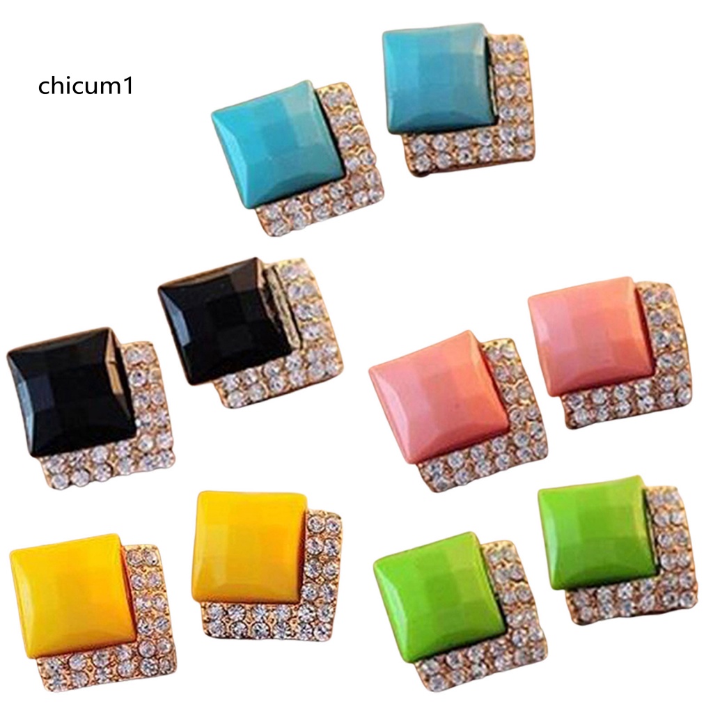 1 Đôi Bông Tai Hình Vuông Lấp Lánh Duyên Dáng Dành Cho Nam Và Nữ