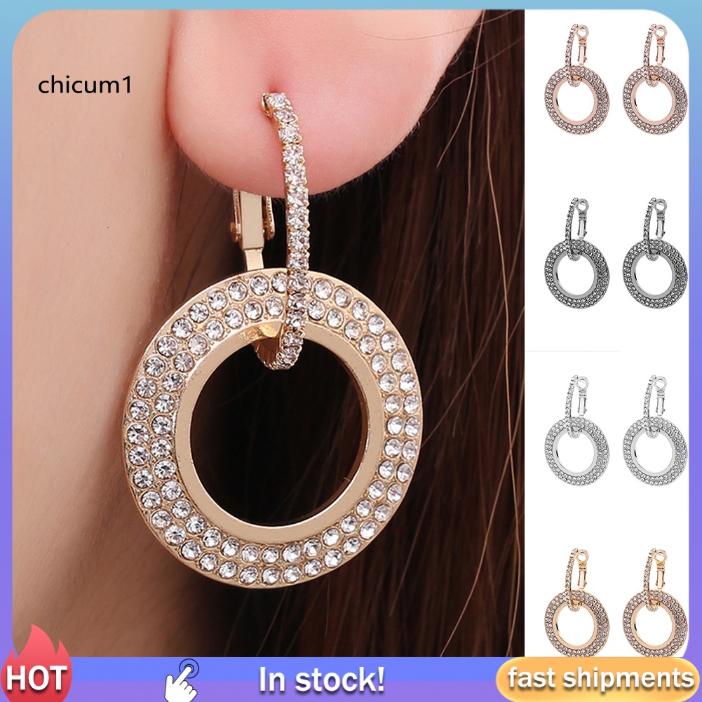 Khuyên Tai Tròn Đính Đá Thời Trang Dành Cho Nữ