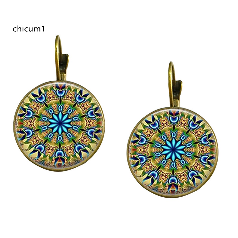 Khuyên Tai Mặt Tròn Họa Tiết Hoa Phong Cách Vintage