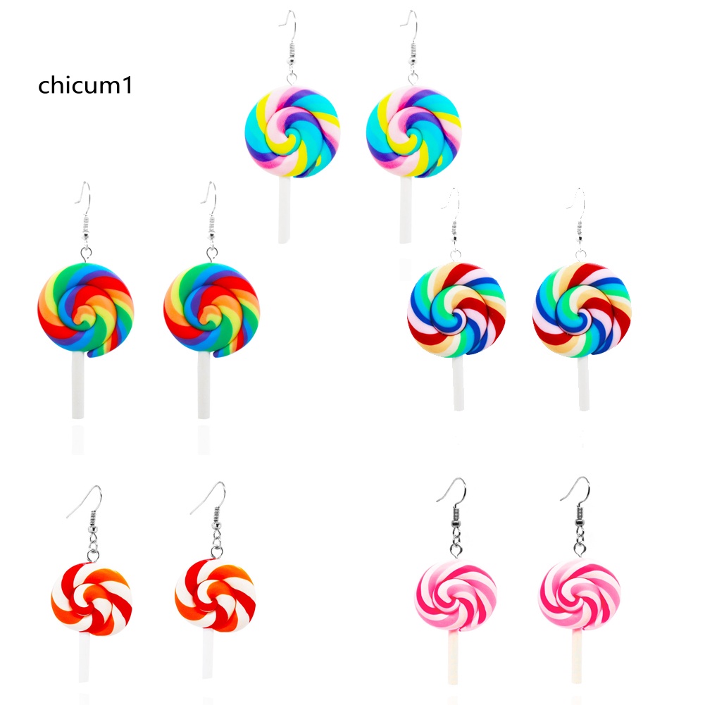 Khuyên Tai Dạng Móc Hình Kẹo Mút Màu Cầu Vồng Thời Trang Cho Nữ