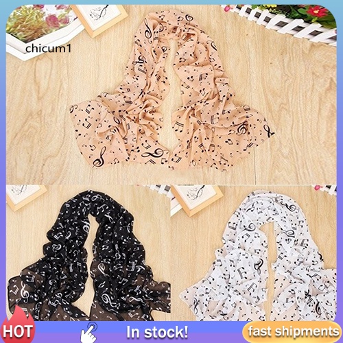 Khăn Choàng Lụa Chiffon Mềm Mại In Họa Tiết Nốt Nhạc Phong Cách Hàn Quốc Cho Nữ