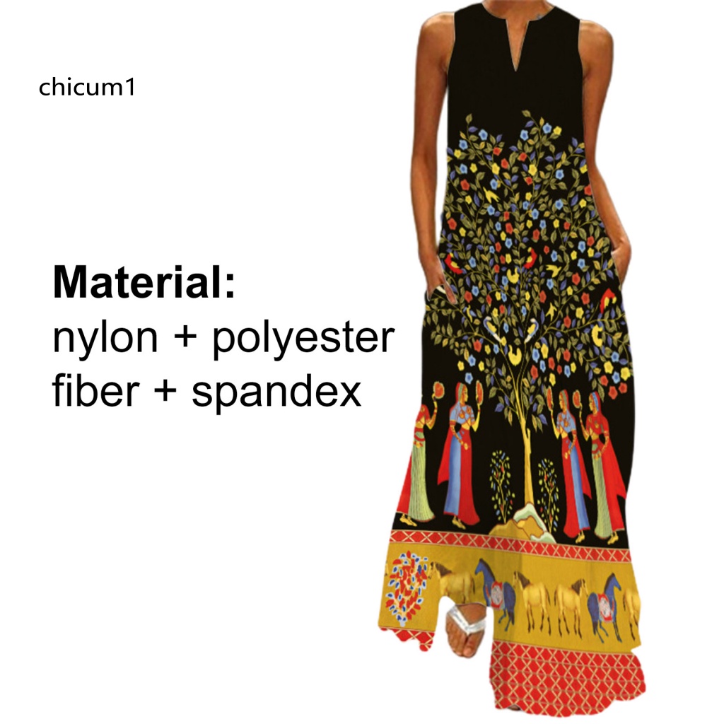 Đầm Maxi Sát Nách Cổ Chữ V Dáng Rộng In Họa Tiết Kỹ Thuật Số Thời Trang Mùa Hè