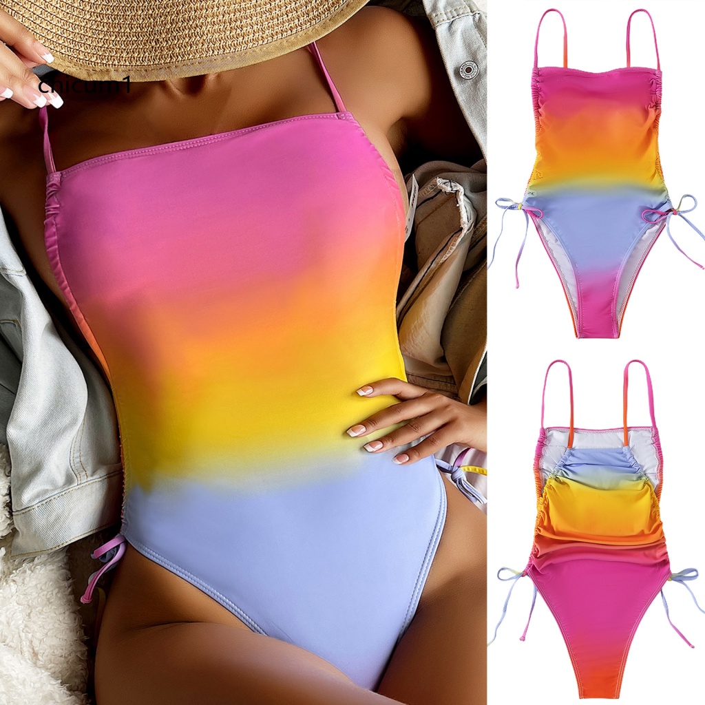 Cc Bộ Đồ Bơi Bikini Một Mảnh Dây Rút Màu Gradient Dành Cho Nữ