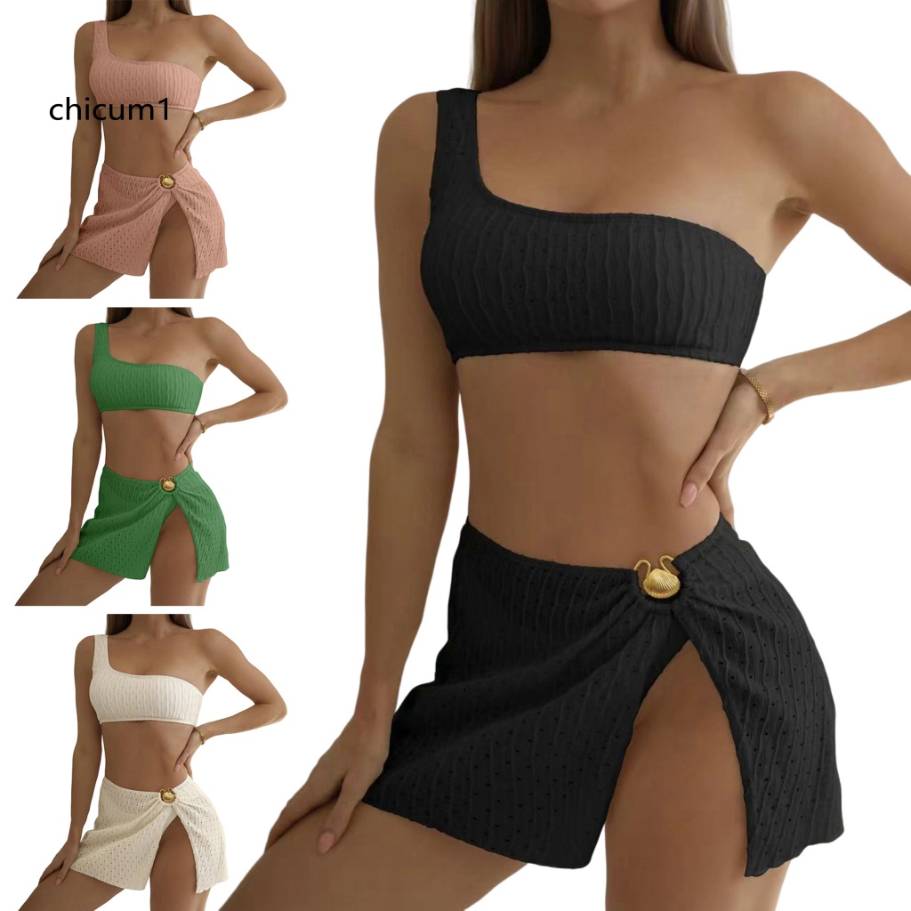 Set 3 Món Đồ Bikini Gồm Áo Ngực + Chân Váy Lưng Cao + Áo Ngực Đi Biển