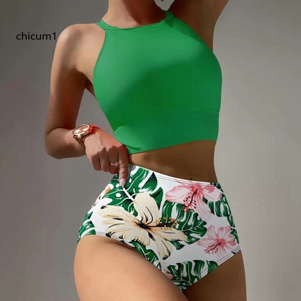 Cc Bộ Đồ Bơi Bikini Hai Mảnh Lưng Cao Có Đệm Ngực In Họa Tiết Hoa Gợi Cảm Thời Trang Mùa Hè Cho Nữ