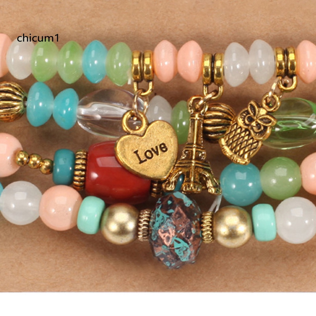 Set 4 Vòng Tay Co Giãn Xâu Hạt Phong Cách Bohemian Dành Cho Nữ