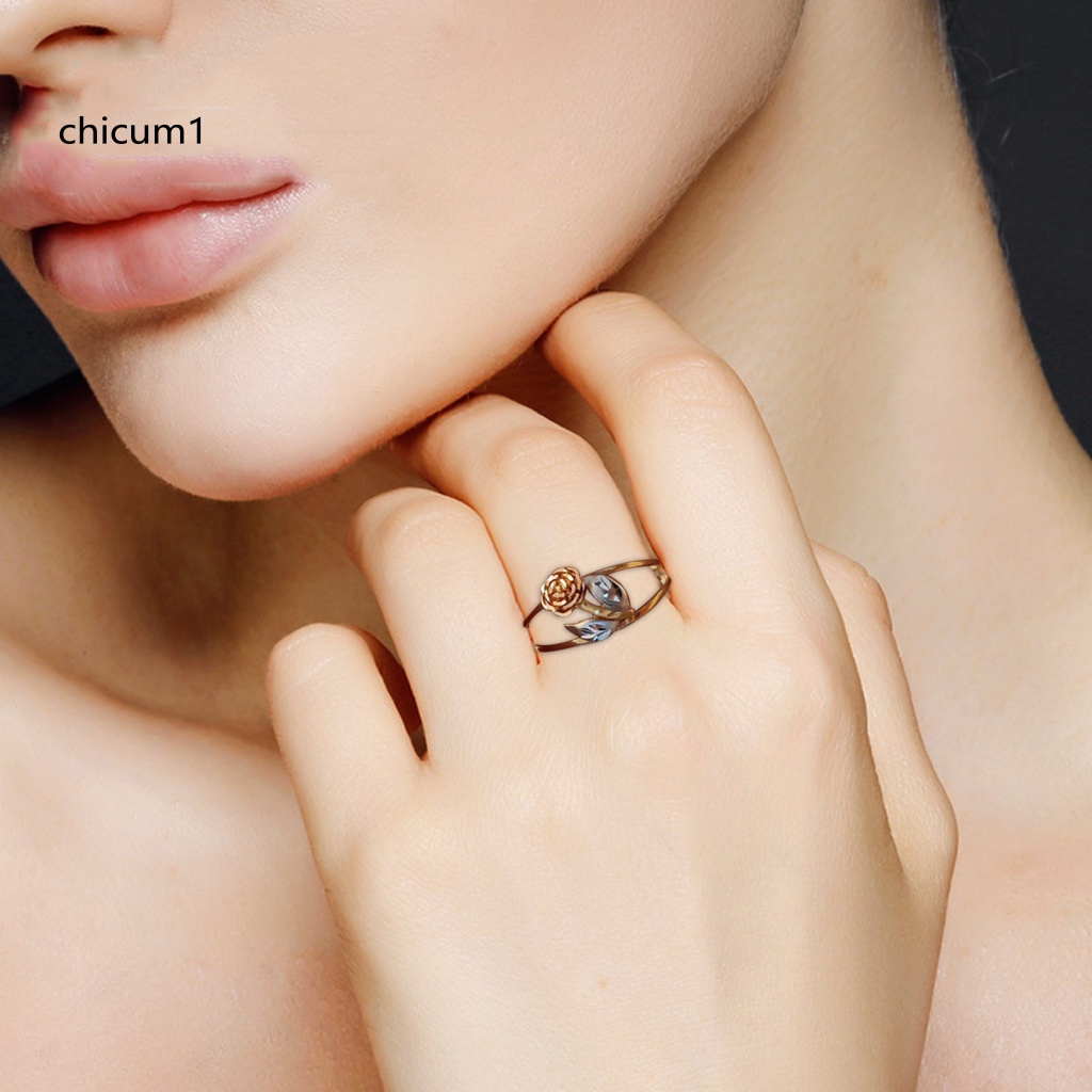 Nhẫn Mạ Điện Hai Màu Hình Hoa Hồng Thời Trang Cho Nữ