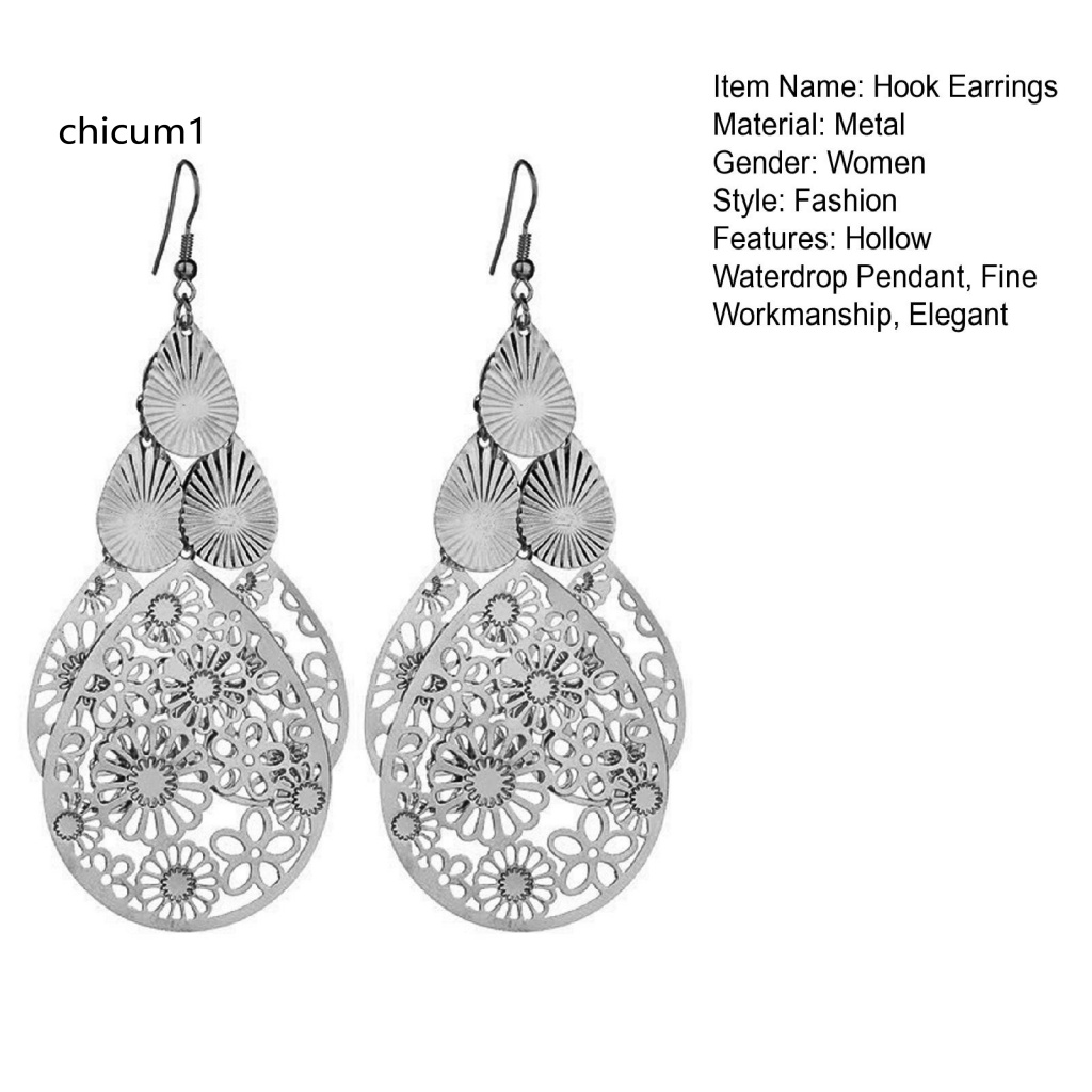 1 Cặp Khuyên Tai CC 1 Cặp Mặt Hình Học Rỗng Họa Tiết Hoa Giọt Nước Thời Trang Cho Nữ